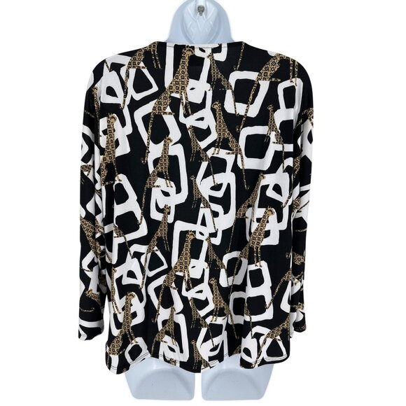 Chicos Womens Geometric & Whimsical Cheetah Black/White Top Size 2 US L - Picture 4 of 8